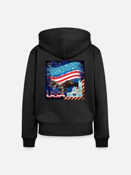 USA, American Eagle - Frauen Premium Bio Zip Hoodie - Schwarz