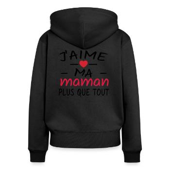 j aime ma maman / cadeau enfant - Sweat à capuche zippé Premium bio Femme - noir - Dos - Julia (174cm)