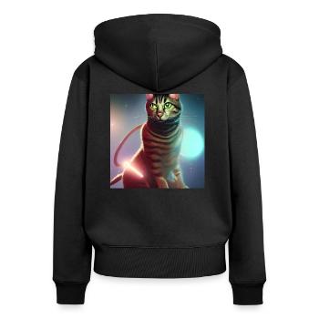 The Universe Cat - Women's Premium Organic Zip Hoodie - black - Back - Julia (174cm)