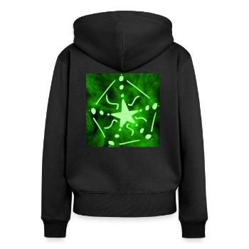 GRÜNER STERN - Frauen Premium Bio Zip Hoodie - Schwarz - Hinten - Julia (174cm)