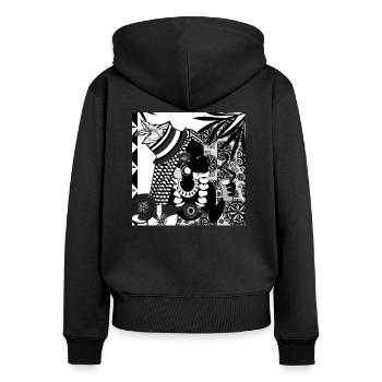 Tahitienne - planète Terre - Sweat à capuche zippé Premium bio Femme - noir - Dos - Julia (174cm)