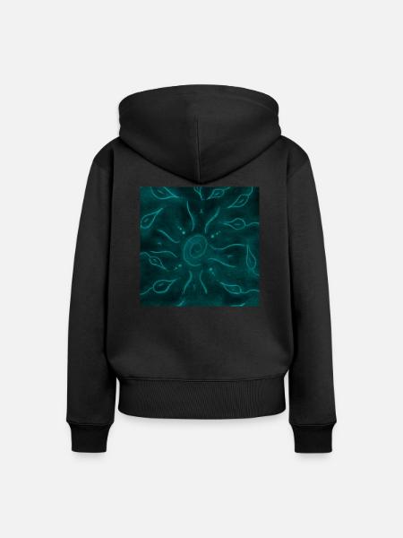 SONNE UND BLAUE BLUMEN - Frauen Premium Bio Zip Hoodie - Schwarz