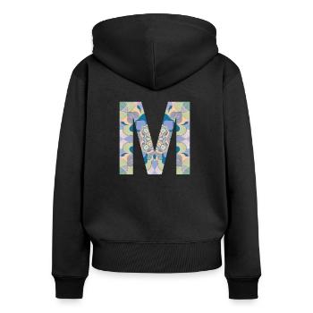 Lettre M en mandala - Sweat à capuche zippé Premium bio Femme - noir - Dos - Julia (174cm)