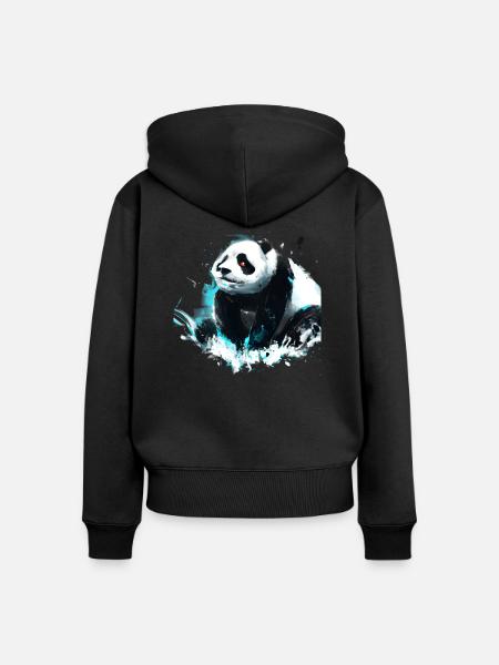 Panda - Frauen Premium Bio Zip Hoodie - Schwarz