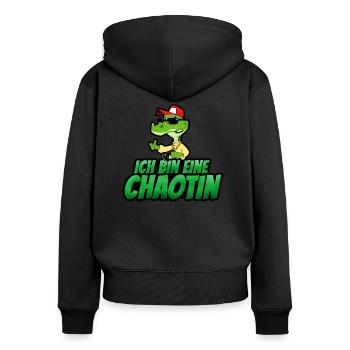 Ich bin eine Chaotin - Frauen Premium Bio Zip Hoodie - Schwarz - Hinten - Julia (174cm)