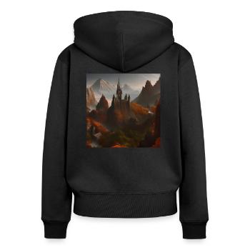 Château dans la montagne - Sweat à capuche zippé Premium bio Femme - noir - Dos - Julia (174cm)