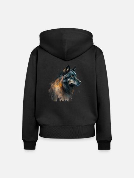 Watercolour Wolf - Frauen Premium Bio Zip Hoodie - Schwarz