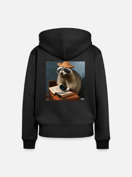 lookylooky Racoon - Frauen Premium Bio Zip Hoodie - Schwarz