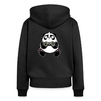 Der traurige kleine Panda - Frauen Premium Bio Zip Hoodie - Schwarz - Hinten - Julia (174cm)