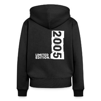 2005 limited edition 18. Geburtstag 2023 - Frauen Premium Bio Zip Hoodie - Schwarz - Hinten - Julia (174cm)