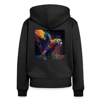 Perroquet coloré, design unique - Sweat à capuche zippé Premium bio Femme - noir - Dos - Julia (174cm)