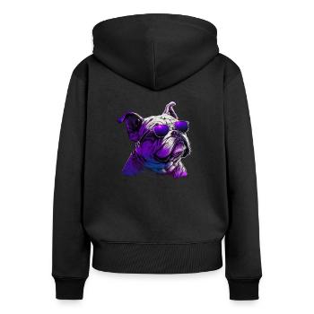 Bulldog with glasses gift - Women's Premium Organic Zip Hoodie - black - Back - Julia (174cm)