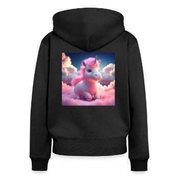 cute baby unicorn running playfully over clouds - Frauen Premium Bio Zip Hoodie - Schwarz - Hinten - Julia (174cm)