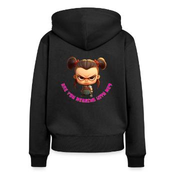 are you messing with me? - Frauen Premium Bio Zip Hoodie - Schwarz - Hinten - Julia (174cm)