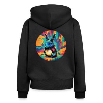 Psychedelischer Osterhase - Frauen Premium Bio Zip Hoodie - Schwarz - Hinten - Julia (174cm)