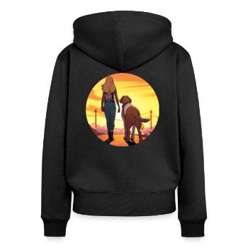 Femme blonde avec chien dans le parc - Sweat à capuche zippé Premium bio Femme - noir - Dos - Julia (174cm)