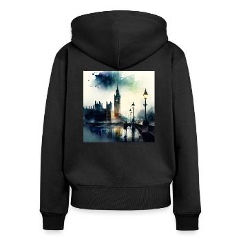London Landschaft Big Ben Aquarell - Frauen Premium Bio Zip Hoodie - Schwarz - Hinten - Julia (174cm)