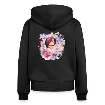 Design de fête des mères dessiné à la main - Sweat à capuche zippé Premium bio Femme - noir - Dos - Julia (174cm)