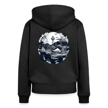 Wunder des Ozeans - Frauen Premium Bio Zip Hoodie - Schwarz - Hinten - Julia (174cm)