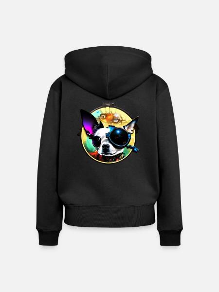 Steampunk Chihuahua - Frauen Premium Bio Zip Hoodie - Schwarz