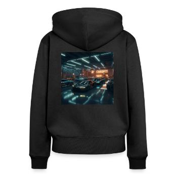 Large garage with cool sports cars - Women's Premium Organic Zip Hoodie - black - Back - Julia (174cm)