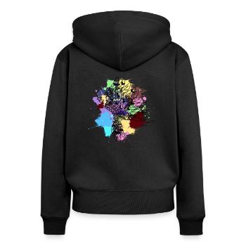 coiffe indienne noire couleurs vives - Sweat à capuche zippé Premium bio Femme - noir - Dos - Julia (174cm)