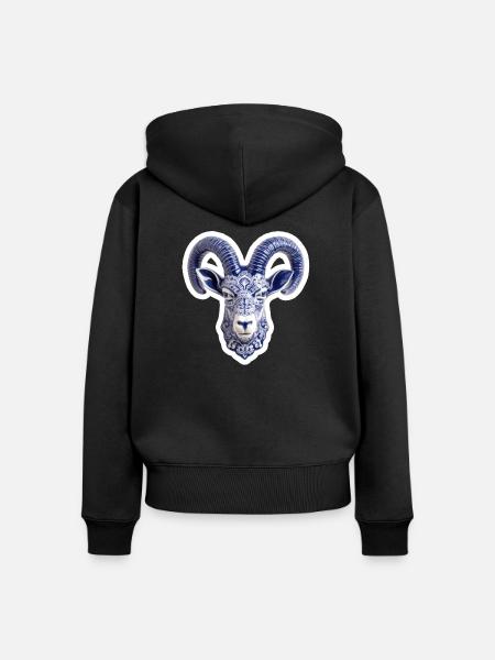 Keramischer Hirschkopf - Frauen Premium Bio Zip Hoodie - Schwarz