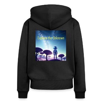 Erkunde das Unbekannte 2 - Frauen Premium Bio Zip Hoodie - Schwarz - Hinten - Julia (174cm)