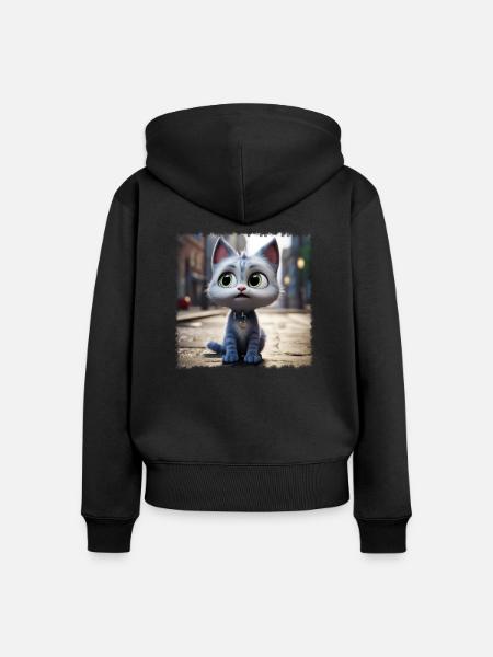 niedliche Katze - Frauen Premium Bio Zip Hoodie - Schwarz