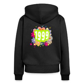Année 1999 anniversaire Groovy floral - Sweat à capuche zippé Premium bio Femme - noir - Dos - Julia (174cm)