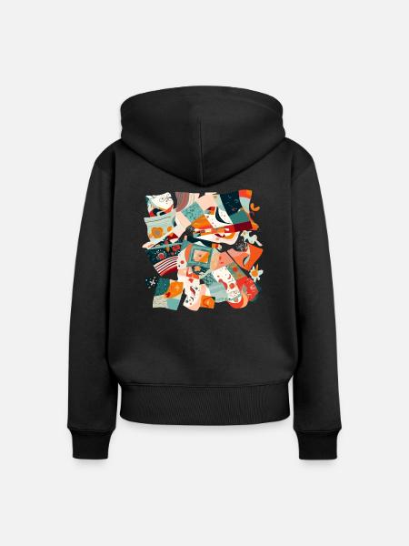 Patchwork aus Stoff - Frauen Premium Bio Zip Hoodie - Schwarz