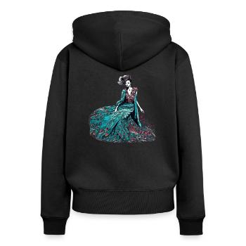 fashion designer peacock - Sweat à capuche zippé Premium bio Femme - noir - Dos - Julia (174cm)