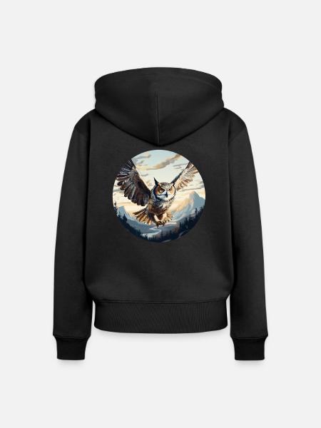 Uhu - Frauen Premium Bio Zip Hoodie - Schwarz