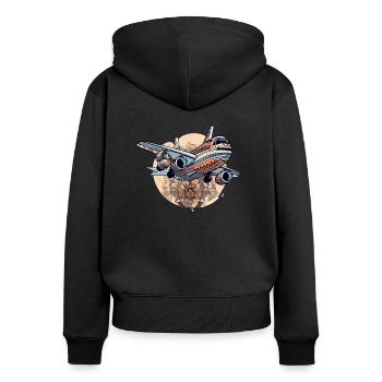 Airline-Stil - Frauen Premium Bio Zip Hoodie - Schwarz - Hinten - Julia (174cm)
