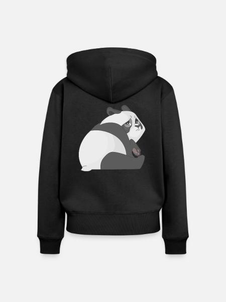 Trauriger Panda - Frauen Premium Bio Zip Hoodie - Schwarz