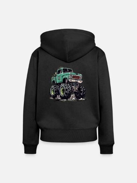 Monstertruck RoadWarrior - Frauen Premium Bio Zip Hoodie - Schwarz