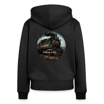 Train Life : Le train de l'histoire - Sweat à capuche zippé Premium bio Femme - noir - Dos - Julia (174cm)