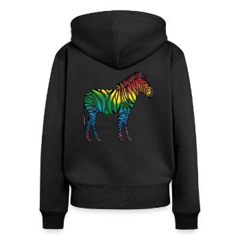 Zebra - Frauen Premium Bio Zip Hoodie - Schwarz - Hinten - Julia (174cm)