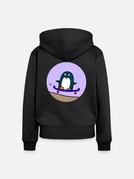 Pinguin fährt skateboard - Frauen Premium Bio Zip Hoodie - Schwarz