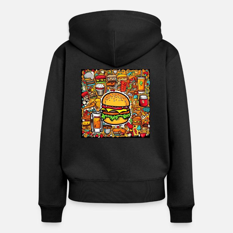 Multi pattern burger - Women's Premium Organic Zip Hoodie - black