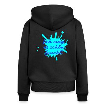 ich mag es schön feucht - Frauen Premium Bio Zip Hoodie - Schwarz - Hinten - Julia (174cm)