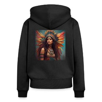 Plume de couleurs 1 - Sweat à capuche zippé Premium bio Femme - noir - Dos - Julia (174cm)