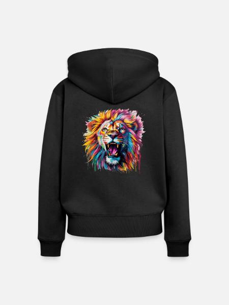 bunte Mähne - Frauen Premium Bio Zip Hoodie - Schwarz