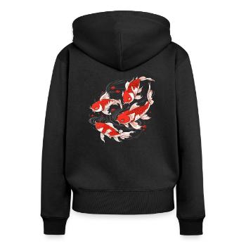 Ein Schwarm japanischer Koifische - Frauen Premium Bio Zip Hoodie - Schwarz - Hinten - Julia (174cm)