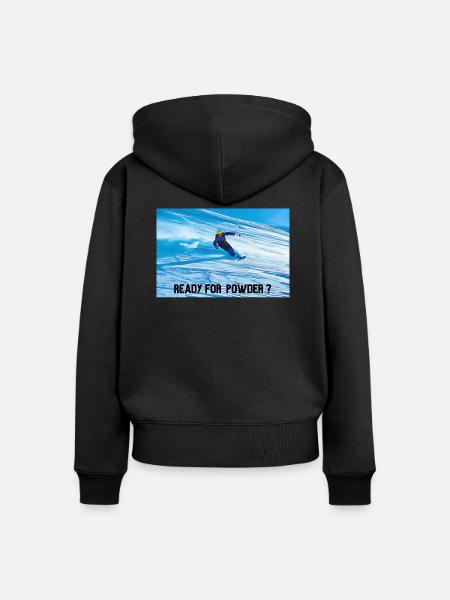 READY FOR POWDER - Frauen Premium Bio Zip Hoodie - Schwarz