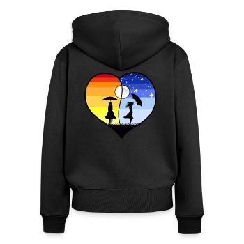 HERZ YING YANG - Frauen Premium Bio Zip Hoodie - Schwarz - Hinten - Julia (174cm)