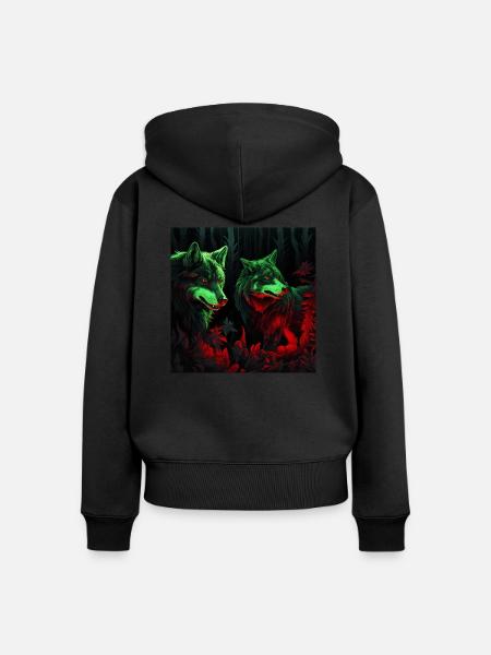 Wölfe im Neon-Stil - Frauen Premium Bio Zip Hoodie - Schwarz