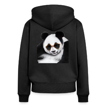 Panda hanging - Frauen Premium Bio Zip Hoodie - Schwarz - Hinten - Julia (174cm)