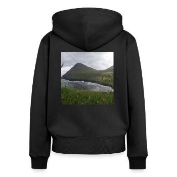 Islande - Sweat à capuche zippé Premium bio Femme - noir - Dos - Julia (174cm)