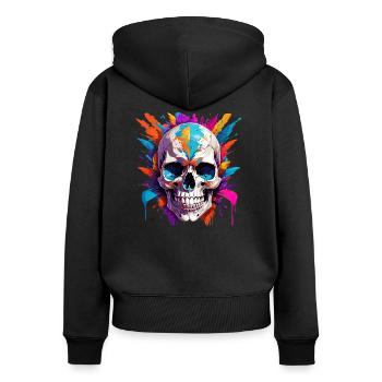 Skull - Frauen Premium Bio Zip Hoodie - Schwarz - Hinten - Julia (174cm)